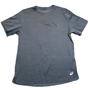 Asics Running T-Shirt Mens M Blue Textured Mesh Logo Performance Sweat Wicking
